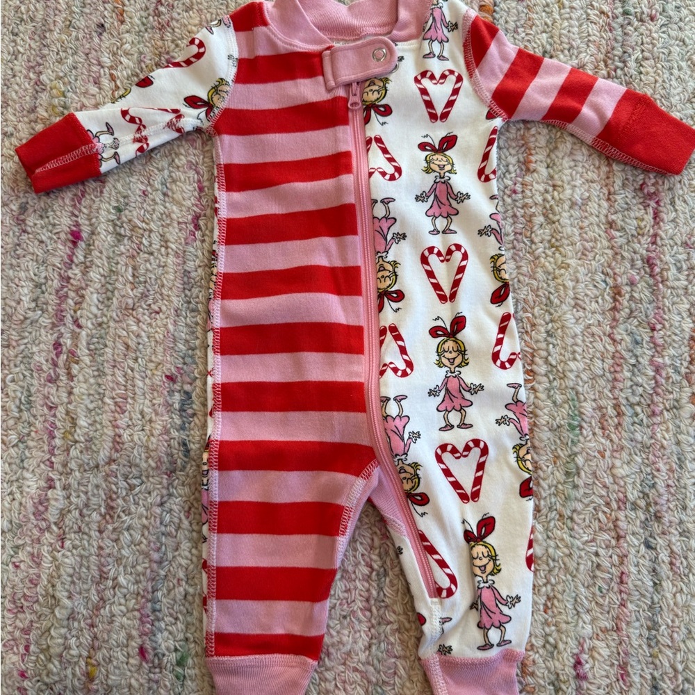Hanna Andersson Pink and Red Striped Baby Suit Dr. Seuss Grinch 2-way suit